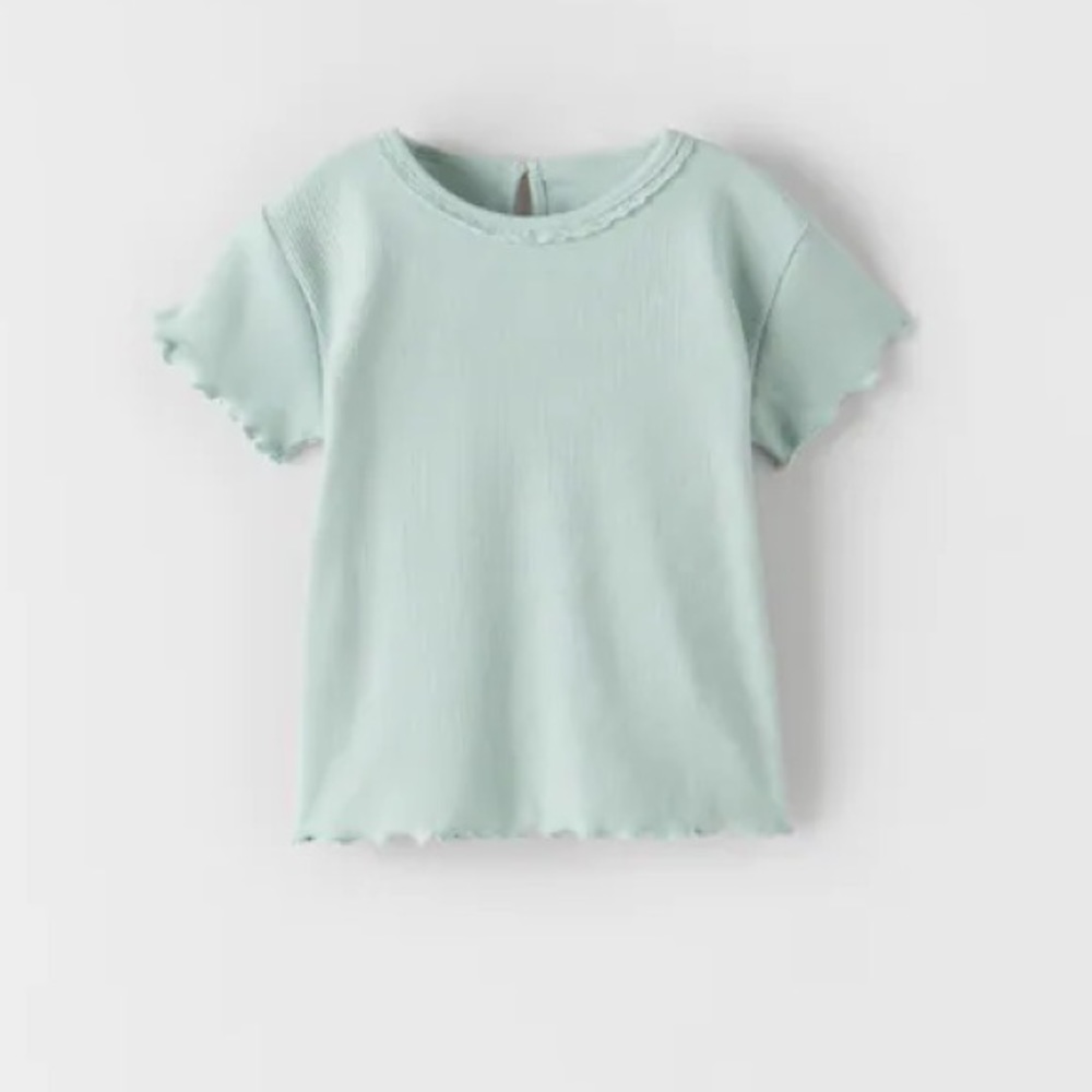 NWT Zara sea green ruffled edge shirt Size 12-18m